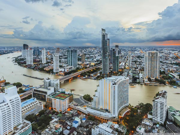 High-risers along Chao Phraya river seen from the air