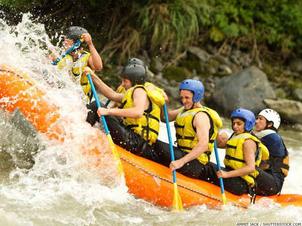 Group of people on a river rafting expedition
