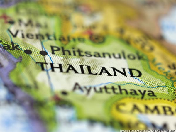 Detail of a map showing central Thailand