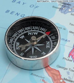 Compass on a map of the Andaman region